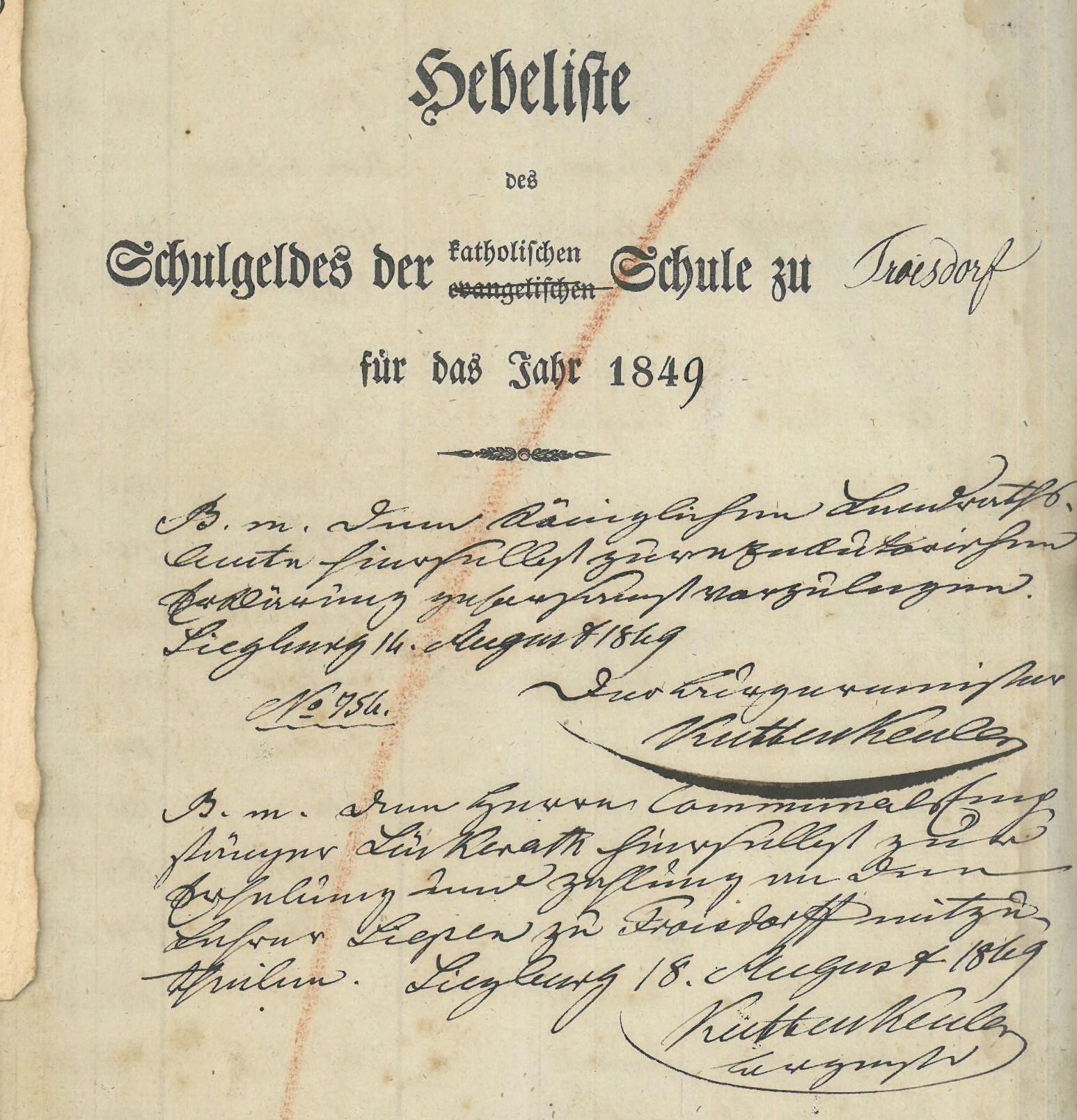 Akte aus dem Jahr 1849 (Bild: Stadtarchiv Troisdorf)
Akte aus dem Jahr 1849 (Bild: Stadtarchiv Troisdorf)
