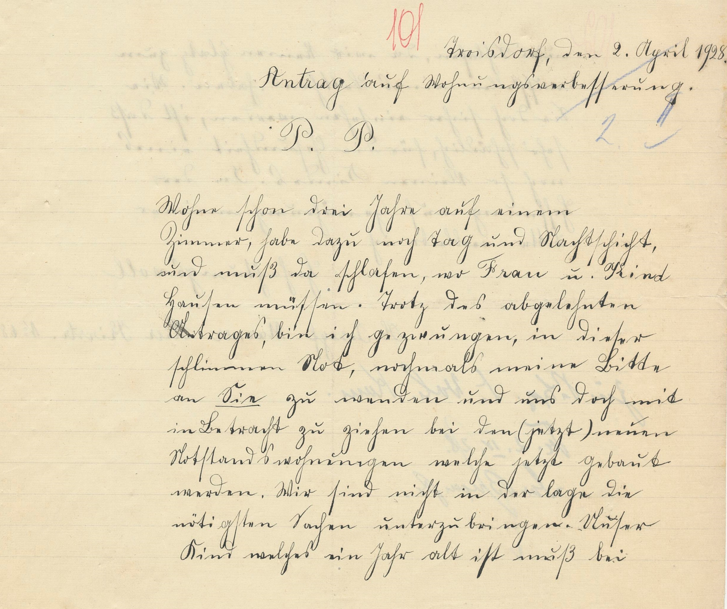 "Antrag auf Wohnungsverbesserung" aus dem Jahr 1928 (Bild: Stadtarchiv Troisdorf) "Antrag auf Wohnungsverbesserung" aus dem Jahr 1928 (Bild: Stadtarchiv Troisdorf)