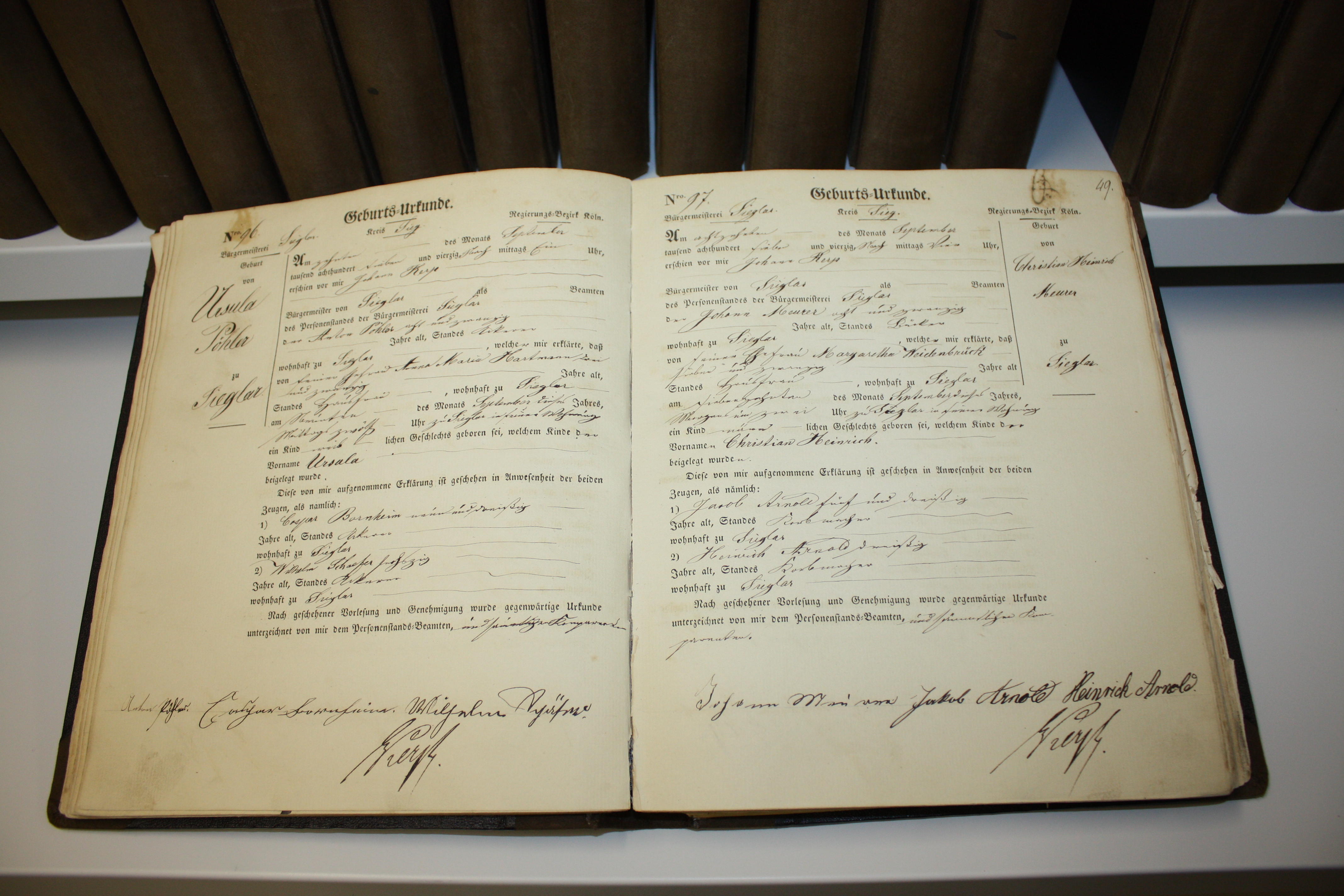 Sieglarer Geburtsregister von 1847 (Bild: Stadtarchiv Troisdorf) Sieglarer Geburtsregister von 1847 (Bild: Stadtarchiv Troisdorf)