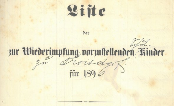 Älteste Troisdorfer Impfliste aus dem Jahr 1896 (Bild: Stadtarchiv Troisdorf)