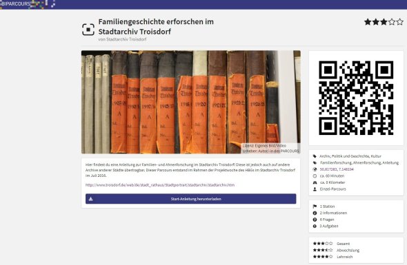Parcours "Familiengeschichte erforschen im Stadtarchiv Troisdorf" auf der Webiste von BIPARCOURS