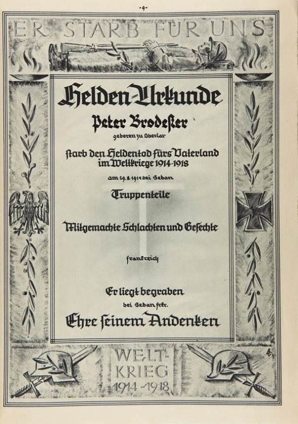 "Helden"-Urkunde von Peter Brodeßer (Bild: Stadtarchiv Troisdorf)