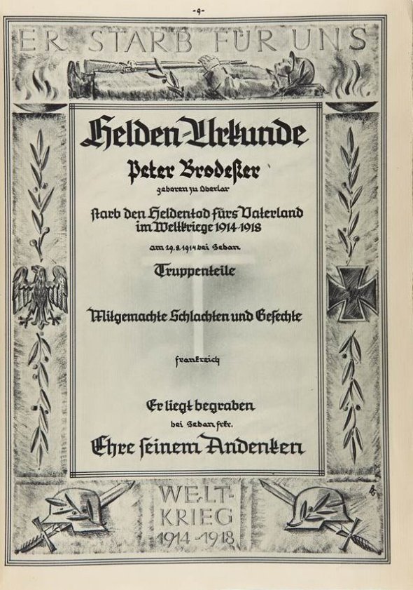"Helden"-Urkunde von Peter Brodeßer (Bild: Stadtarchiv Troisdorf)