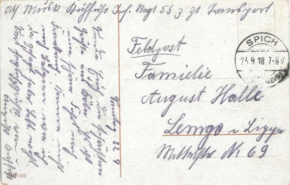 Rückseite einer Feldpostkarte aus dem Stadtarchiv Troisdorf (Bild: Stadtarchiv Troisdorf) Rückseite einer Feldpostkarte aus dem Stadtarchiv Troisdorf (Bild: Stadtarchiv Troisdorf)