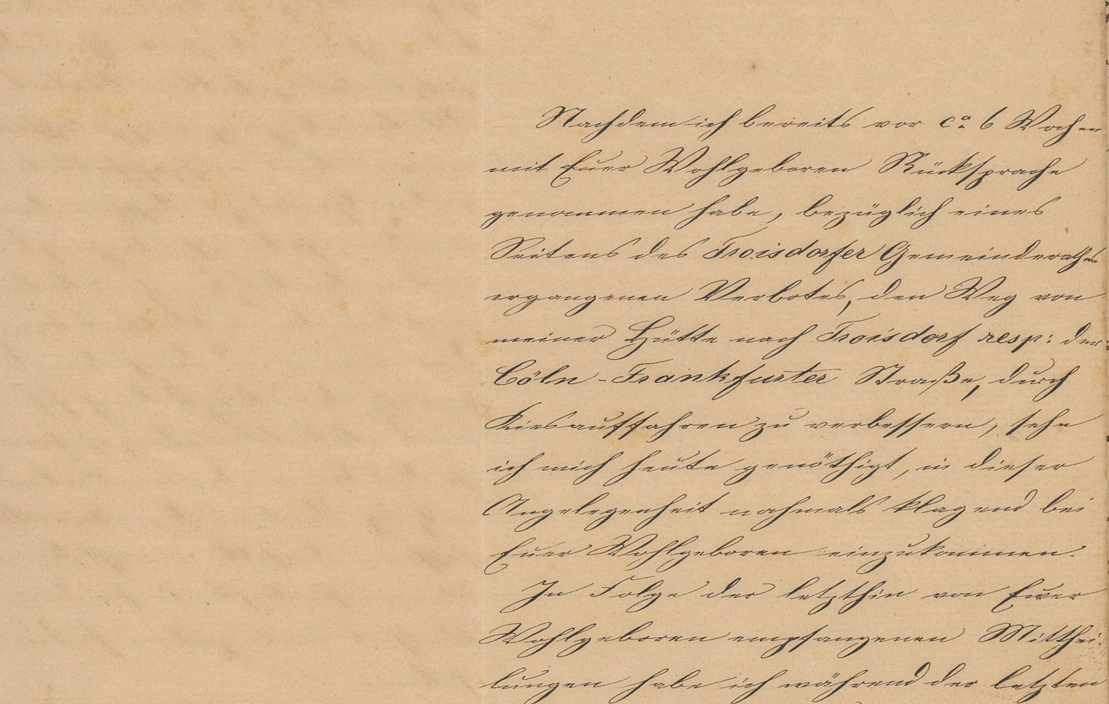 Schreiben eines Troisdorfer Anwohners der Cöln-Frankfurter-Straße an den Siegburger Bürgermeister aus dem Jahr 1850 (Quelle: Stadtarchiv Troisdorf, A 154, Bl. 3)
