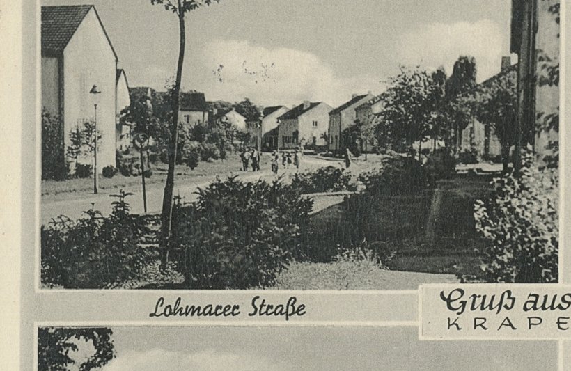 Die Lohmarer Straße auf einer historischen Ansichtskarte, Verlag F. Vogel in Oberlar (Quelle: Stadtarchiv Troisdorf) Die Lohmarer Straße auf einer historischen Ansichtskarte, Verlag F. Vogel in Oberlar (Quelle: Stadtarchiv Troisdorf)